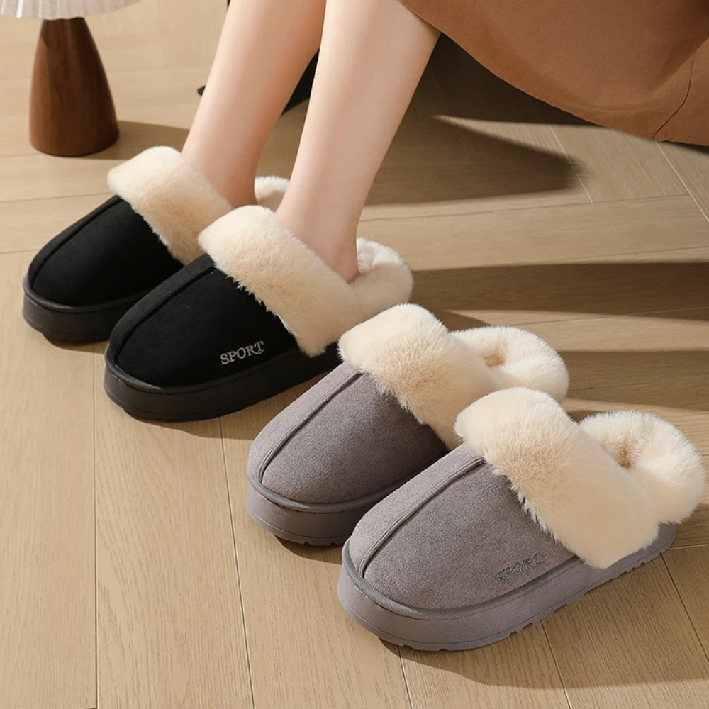 Winter Plush House Slippers for Couples Warm Indoor & Outdoor Cotton Shoes for Men & Women Fuzzy Home Footwear Bedroom Slippers view 3
