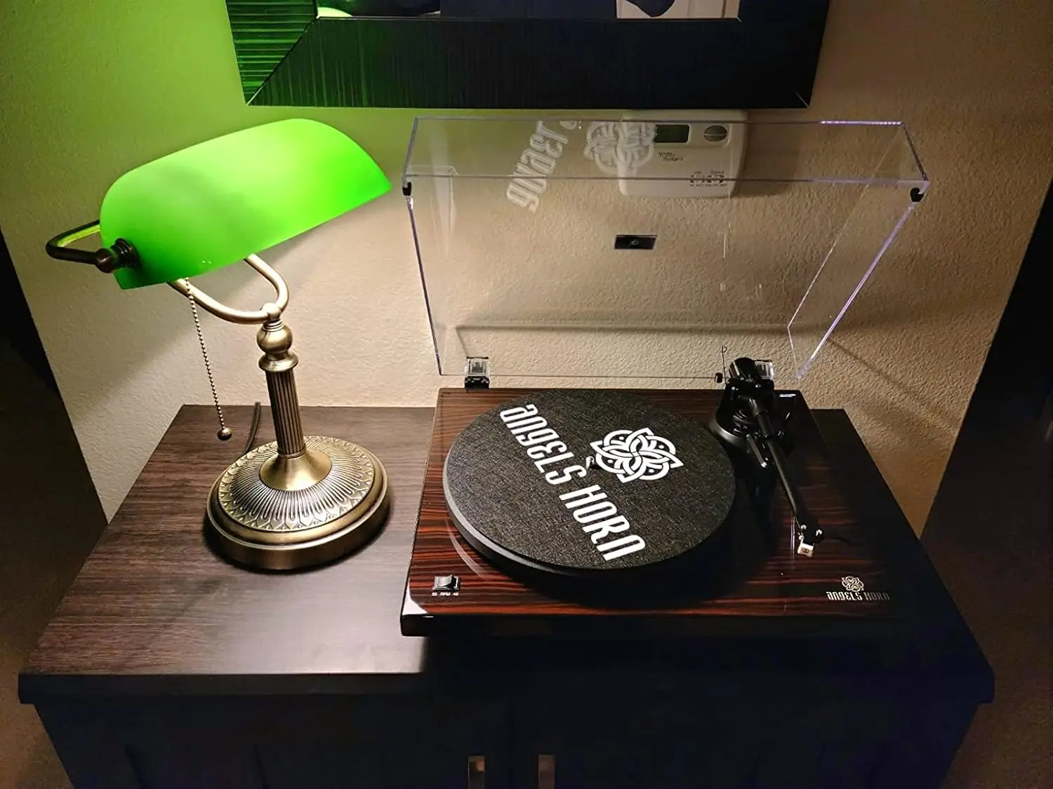 Vintage Green Glass Bankers Desk Lamp with Pull Chain Switch, Adjustable Angle