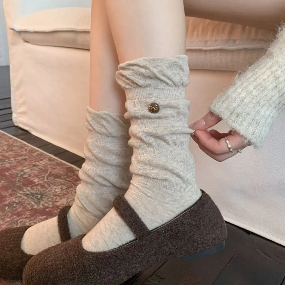 Cotton Blend Cotton Slouch Socks Bow Button Breathable Ballet Winter Socks Sweat-wicking Seamless Toe Winter Warm Socks