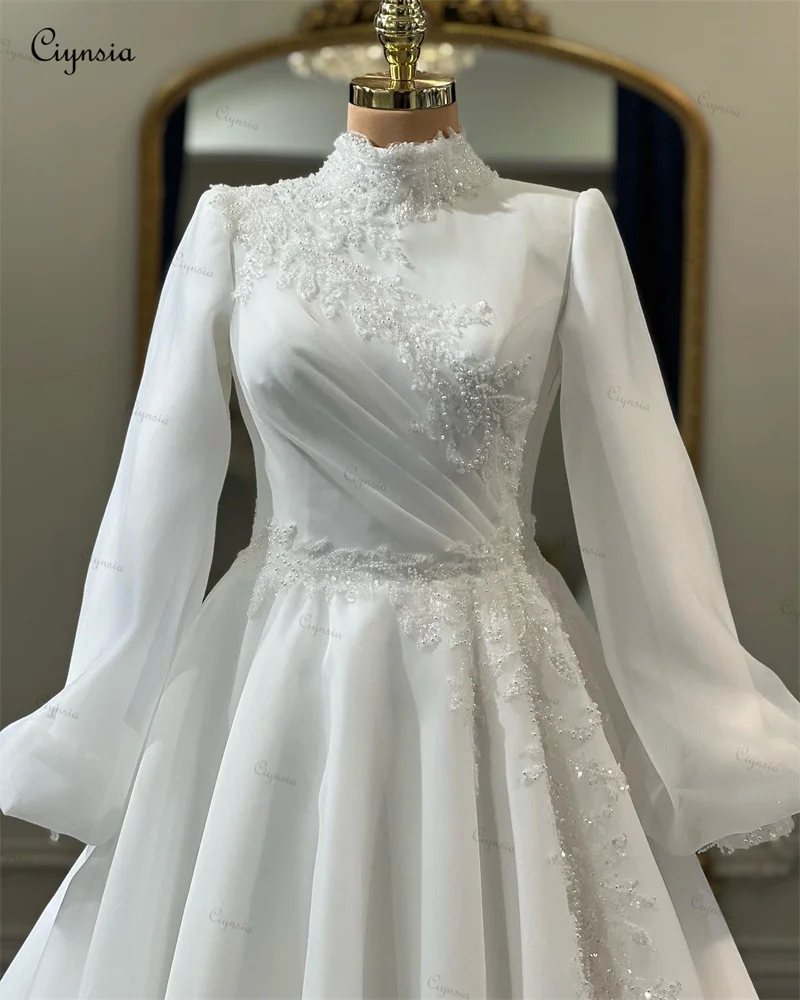 Ciynsia Plus Size Wedding Dresses for Bride Puffy Long Sleeve Appliques Beaded Princess Bridal Ball Gown Vestido De Noiva 2024