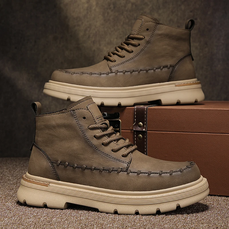 

2025 Autumn & Winter New Men's British-Style Retro Mid-Top Boots - Non-Slip, Wear-Resistant Outdoor Casual Ankle Boots
