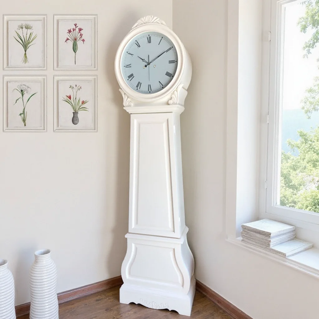 #French retro floor clock solid wood European quartz clock music timepiece American