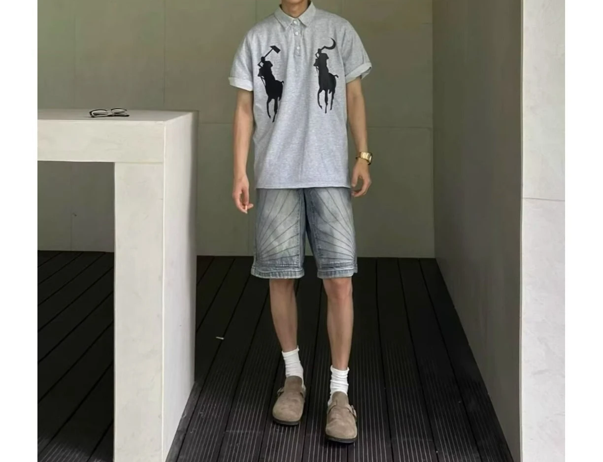 Retro Classic Summer Casual Pants Five-point Pants Loose Straight Light-colored Denim Shorts Men's Clothing