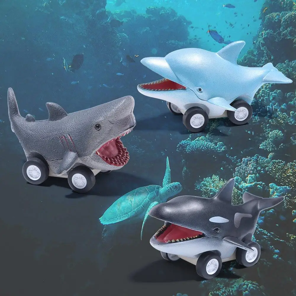 Great White Shark Press and Go Car Toy Cute Mini Dolphin Inertia Car Toy Cool Montessori Killer Whale Pull Back Toy Car Party