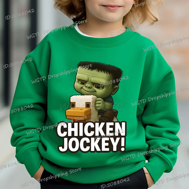 

Kids Cartoon Chicken Jockey Sweatshirts Funny Anime Figure Boys Girls Round Neck Streetwear Long Sleeve Hoodless Pullover
