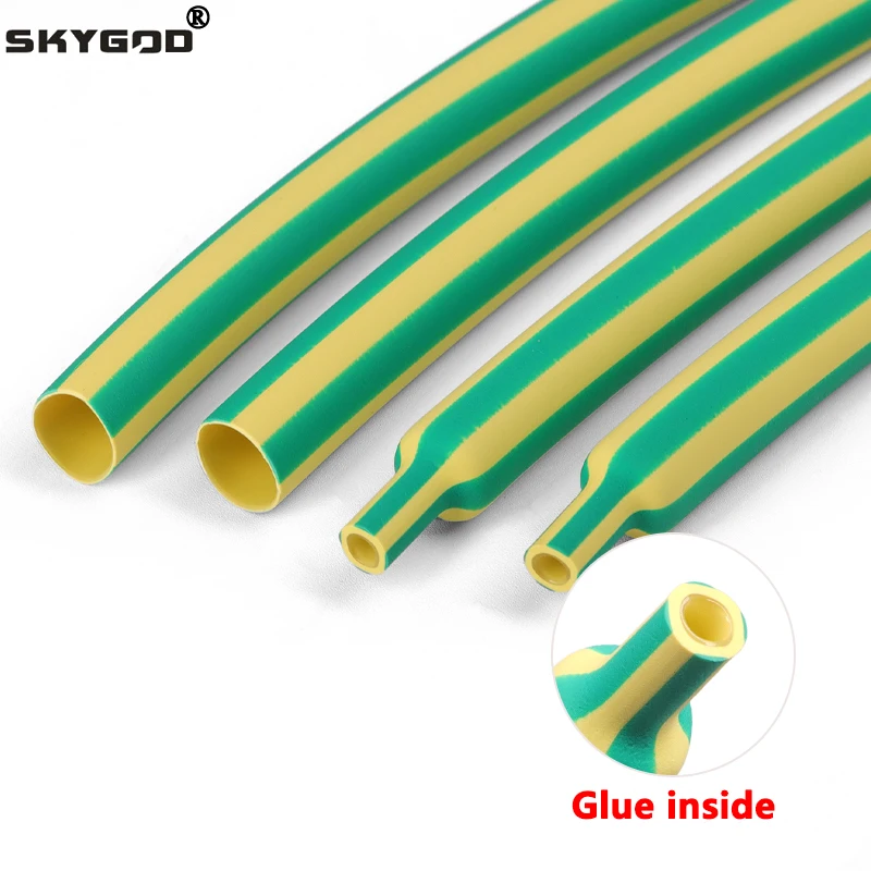 

1~20m 3:1 Heat Shrink Tubing With Glue 3.2~39mm Yellow/Green Dual Wall Adhensive Polyolefin Sleeve Lined Wire Cable Protector