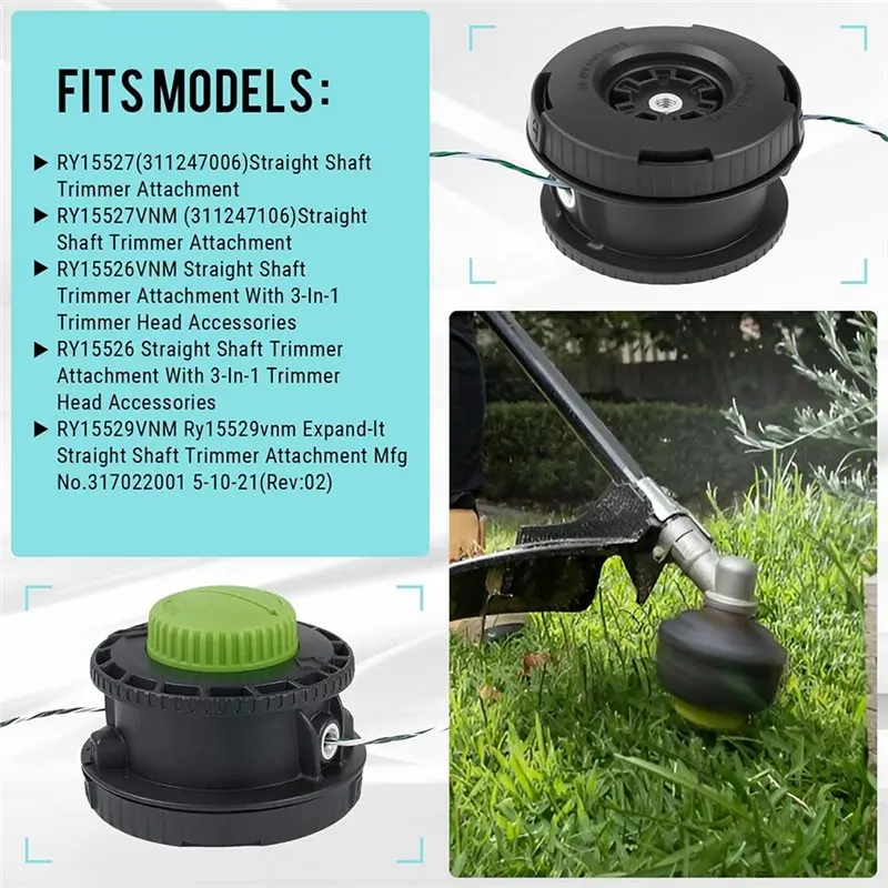 ABMH-For Ryobi Reel Easy+ Bump Feed Trimmer Head 314608005 Fits For Straight Shaft Models RY15526, RY15527 RY15529