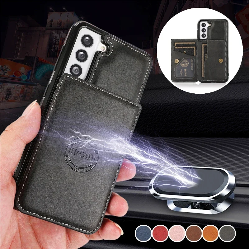 Magnetic Wallet Card Pocket Case for Samsung Galaxy S24 S23 S22 S21 S20 FE S10 Plus Note 20 Ultra 10 A15 A55 Leather Phone Cover