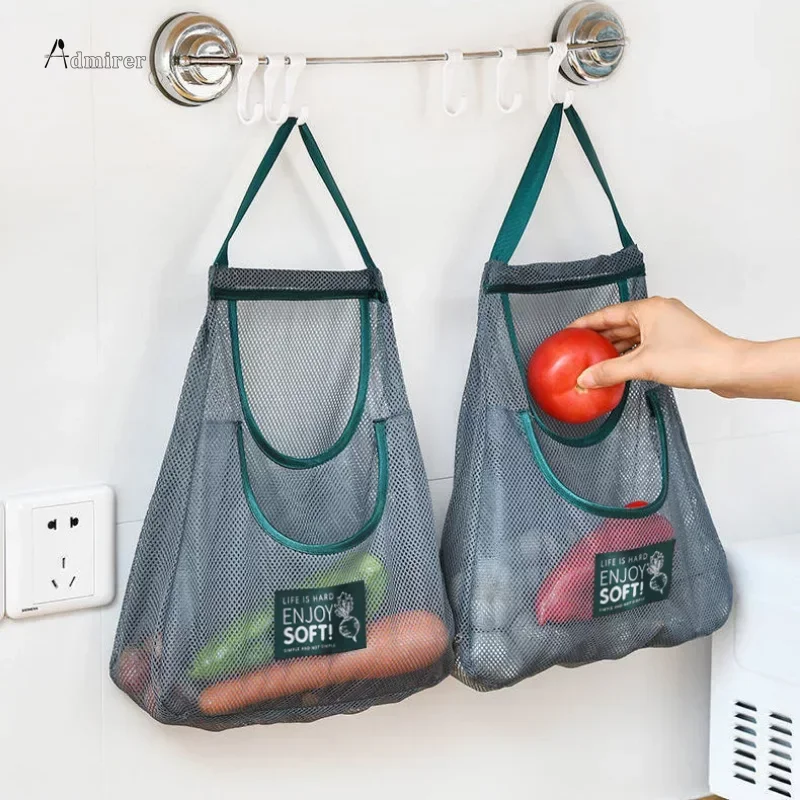 Bolsa de malla reutilizable para colgar en la cocina, bolsa de red para almacenamiento de frutas y verduras para el hogar, para jengibre, ajo,