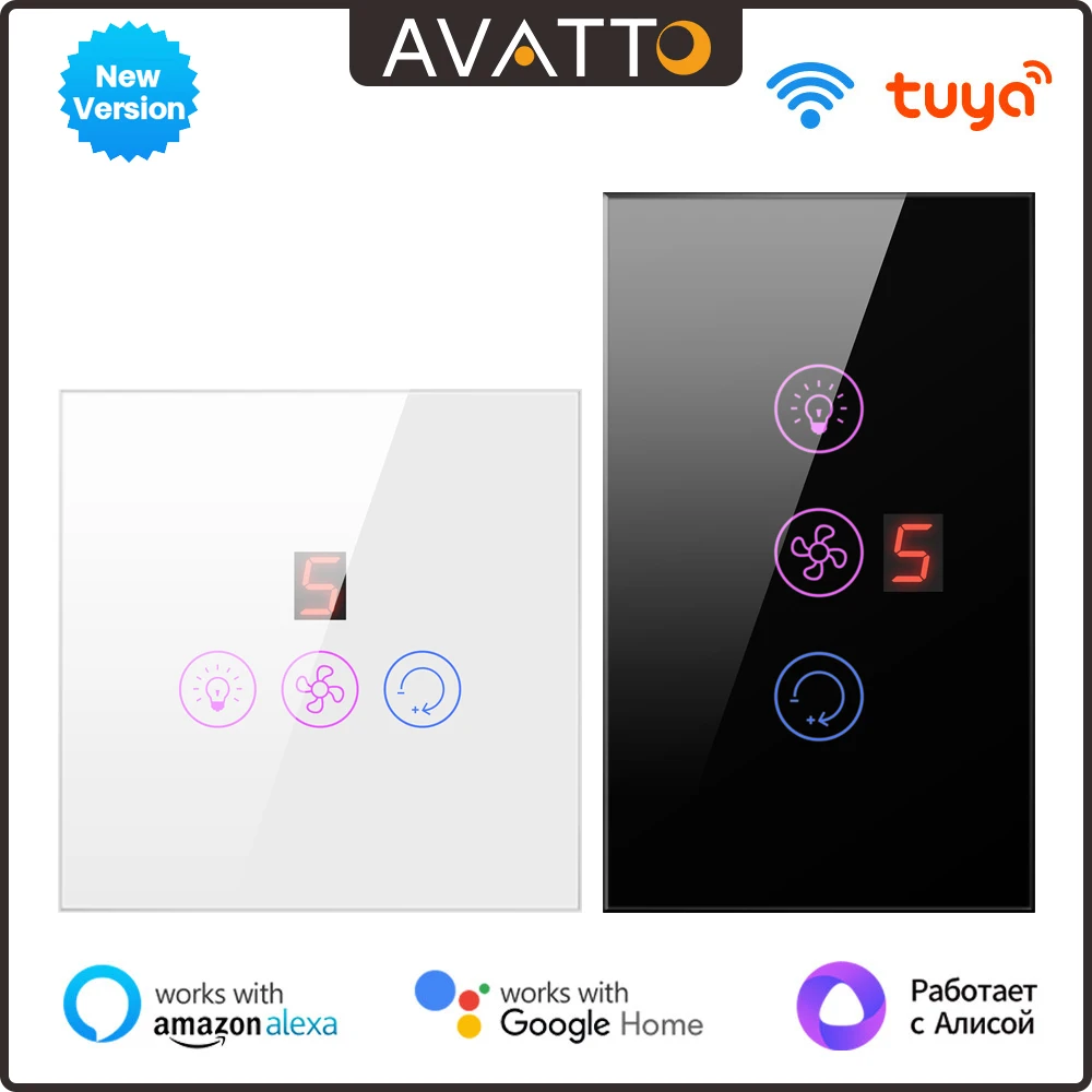 AVATTO Tuya Smart Wifi Fan Light Boiler Switch Standard Water Heater Touch 3 in 1 Switch Smart Life APP For Alexa Google Home