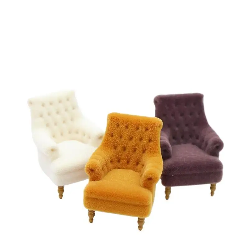 1Pcs Mini Sofa Chair 112 120 125 130 Scale Dollhouse Flocked Armchair for DIY House Scene Decoration