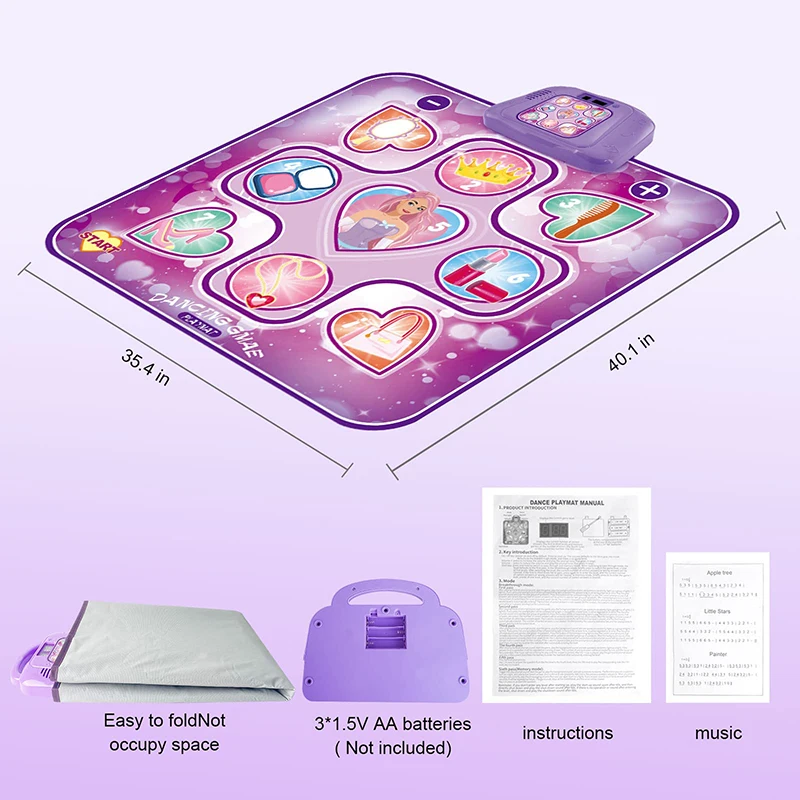 QWZ Dance Mat Toys Kids Game Dance Pad with LED Lights 6 Game Modes Adjustable Volume Built-in Music for Girls Ages 3-10 Gifts