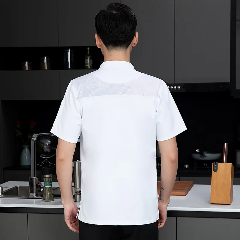 Catering Hotel Restaurant Kantine Zomer Dunne ademende koksjas Korte mouw Gebak Chef-kok Werkkleding Keukenjas