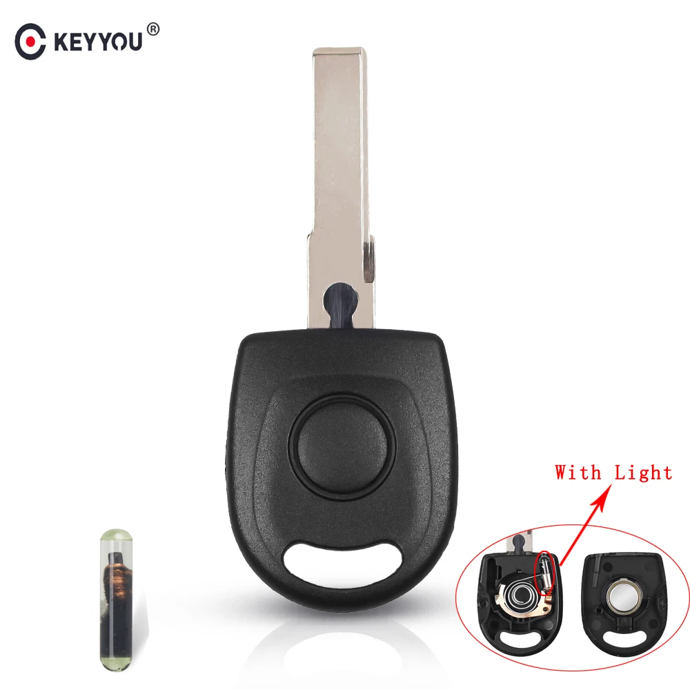 KEYYOU Transponder Key Shell With ID48 Chip For VW Polo Golf for SEAT Ibiza Leon for SKODA Octavia with Light & Battery Car Key