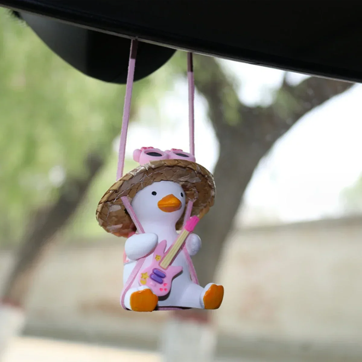 Cute Car Interior Duck Anime Decoration Gypsum Auto Rearview Mirror Pendant for Swing Kawai Car Decoration Accessories