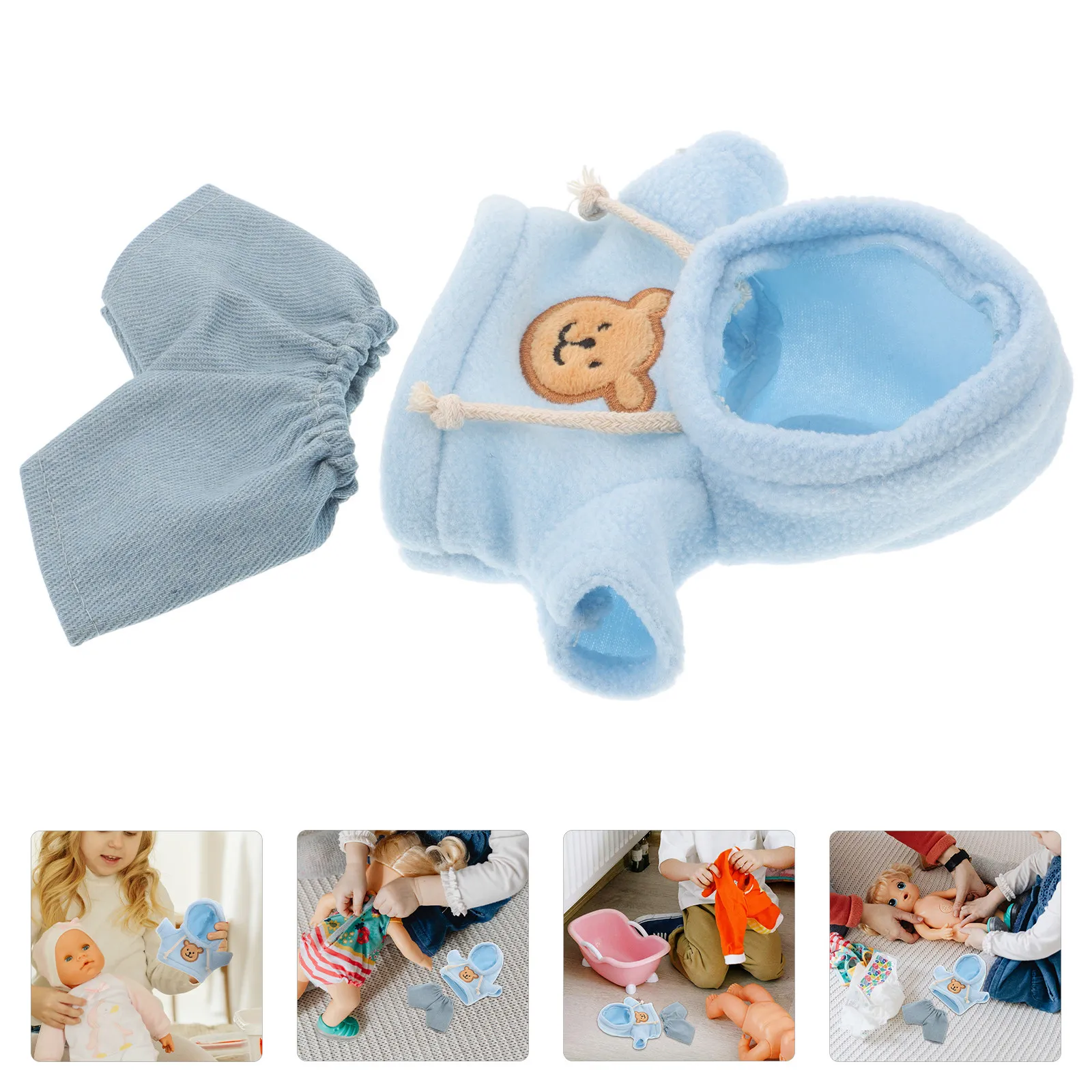 Bear Clothes Set 20cm Hoodie Jeans Small Stuffed Animal Clothes Handmade Cute Mini Bear Outfit Dress Up Accessories