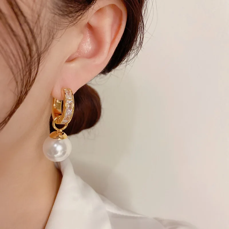 Detachable Pearl Zirconia Small Circle Earrings Two Ways to Wear Dangle Earrings