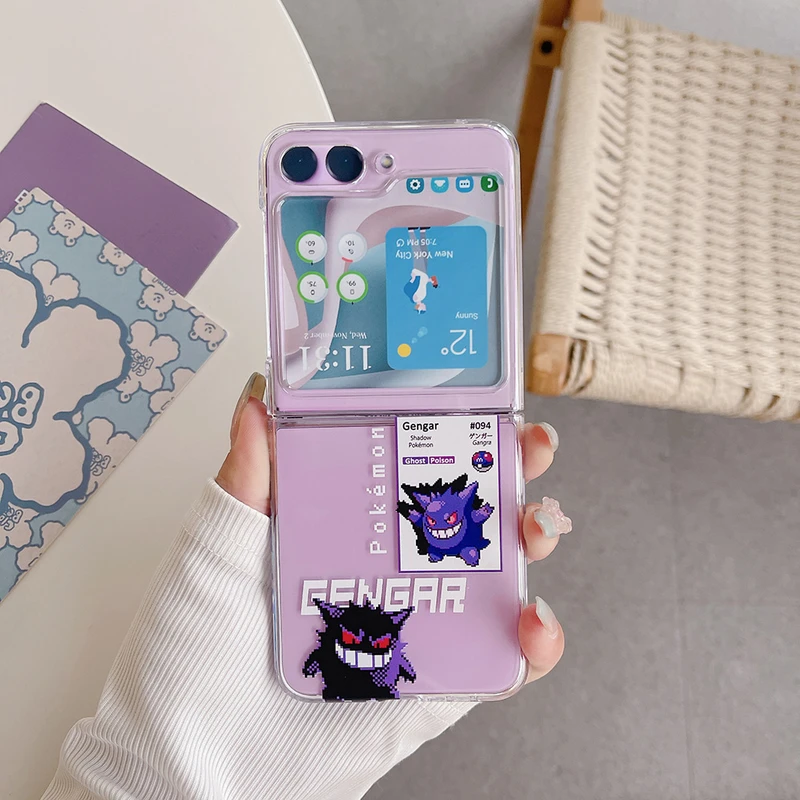 Japan Anime Pocket Monsters Pokemon Gengar Transparent Phone Case For Samsung Galaxy Z Flip 5 Soft TPU Back Cover For Z Flip 3 4