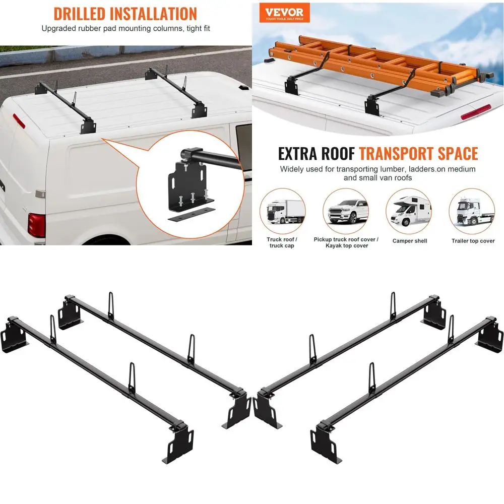 

60 Heavy-Duty Steel Van Roof Rack, 500 lbs Load, Universal Fit for Midsize & Small Vans, 2 Bars