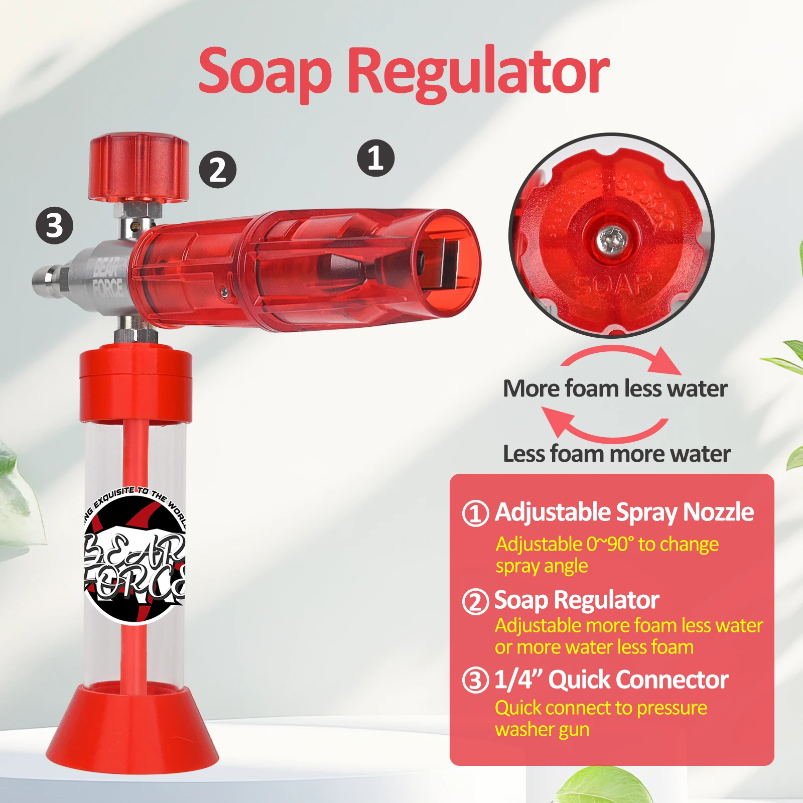 مدفع رغوة الشفط المغناطيسي بالضغط Pro مع موصل سريع 1/4، 360 درجة ° صابون غسيل السيارات من إسفنج الثلج قابل للتعديل للرغوة السميكة