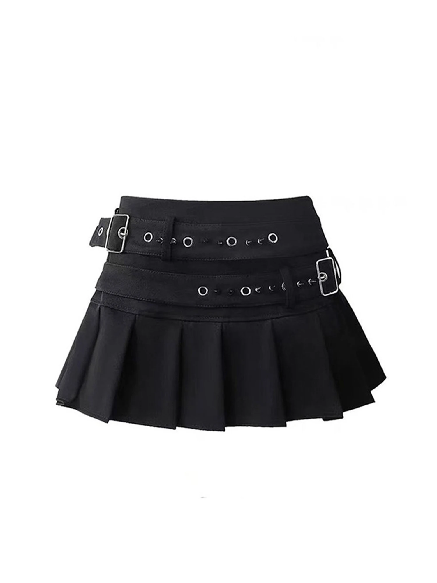 Women Black Gothic Emo Y2K Gyaru JK Mini Skirt Punk High Waist A-Line Pleated Mini Skirt With Belt for Women 2026 Spring Summer