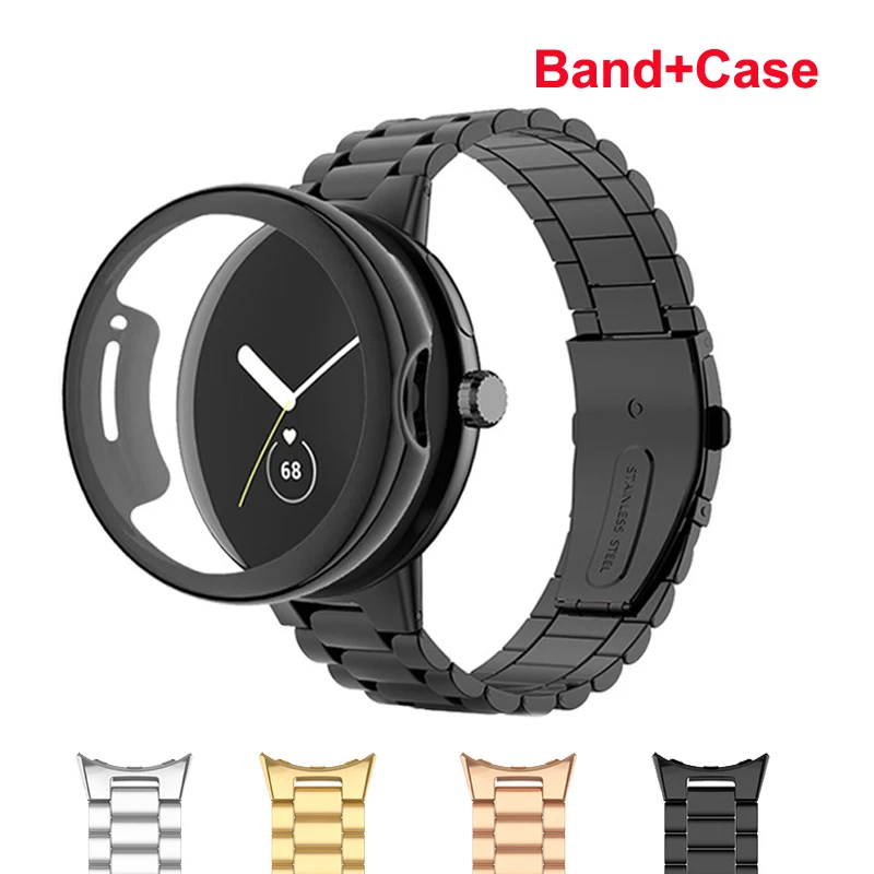 Correa de acero inoxidable sin huecos + funda para pulsera de reloj Google Pixel, Correa de repuesto de Metal para pulsera de reloj Google Pixel