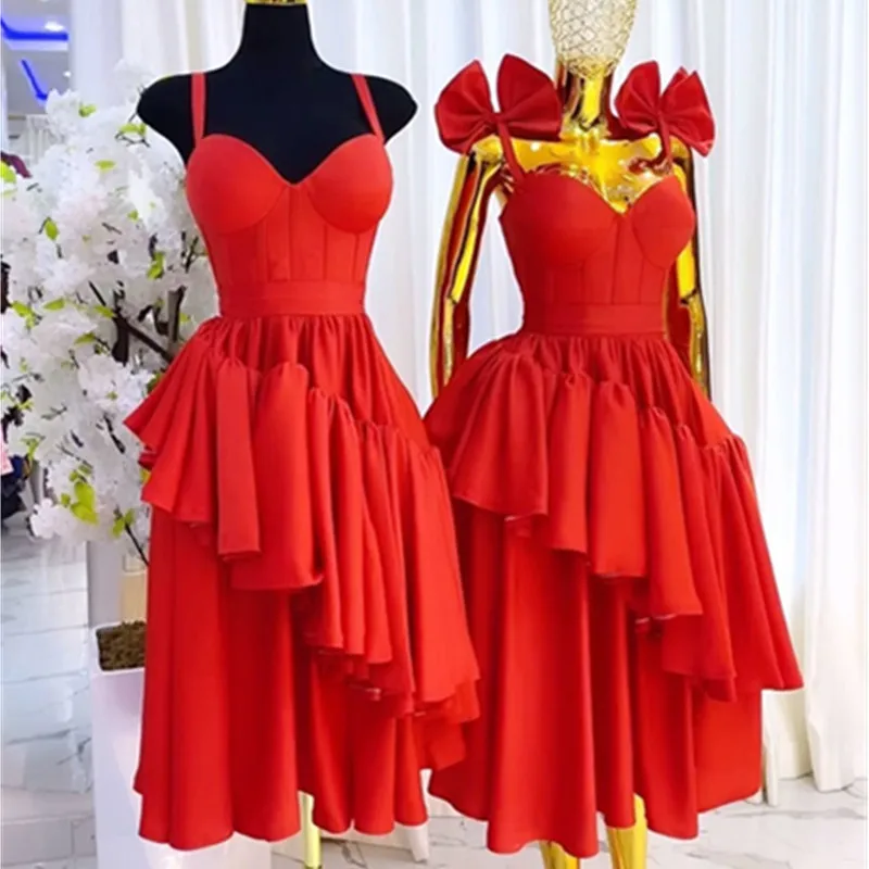 

Women Casual Elegant Fashion Bow Halter Sexy Long Dress Solid Color Pleated Hight Waist Big Hemline Ruffles Birthday Party Gowns