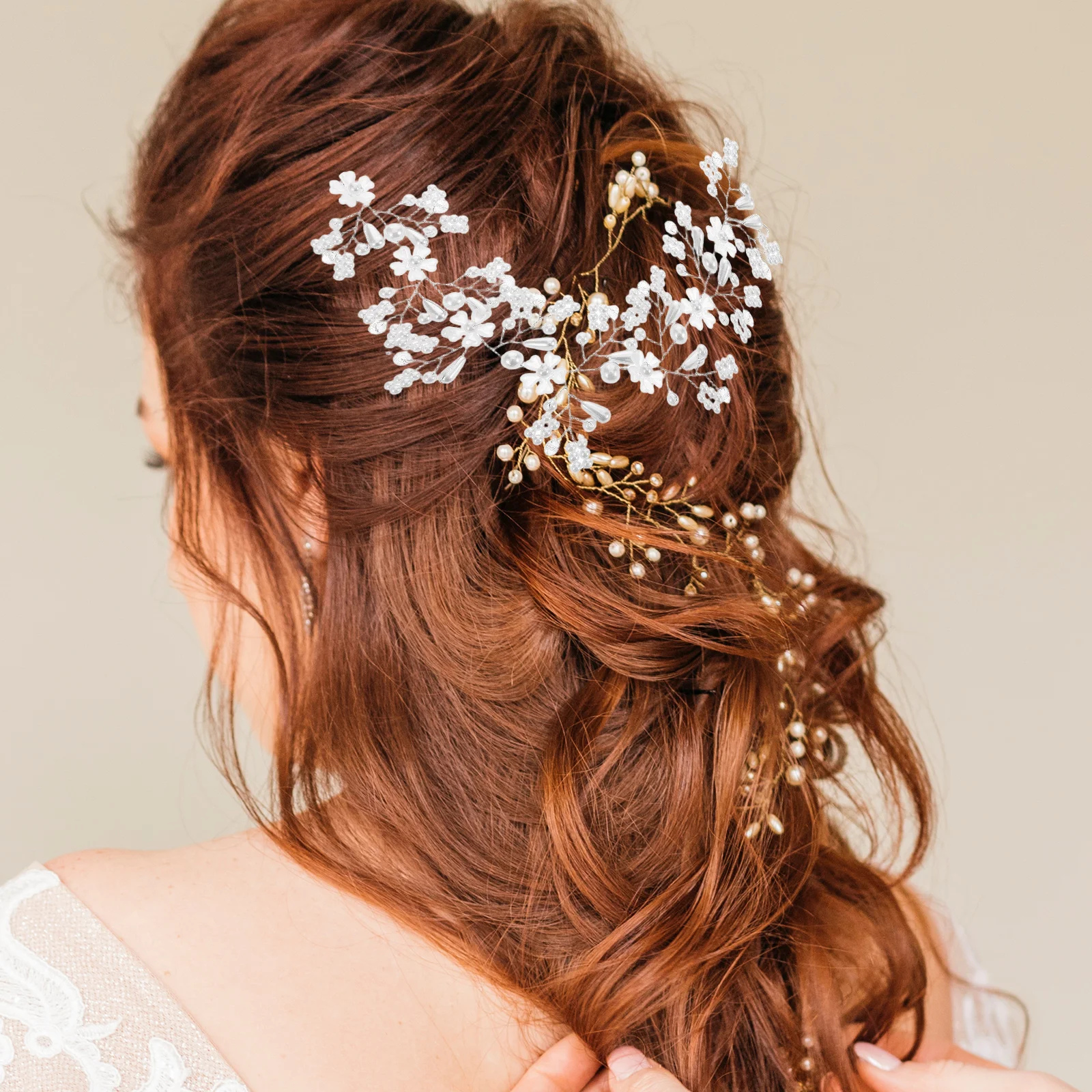 

Handmade Beaded Bridal Headdress White Wedding Hair Vine Elegant Crystal Flower Headpiece Rhinestone Hairband for Brides