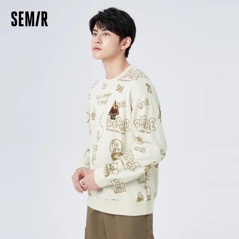 

Semir Sweatshirt Men Winter Fashionable Interesting All-Over Printed Loose Round Neck Plus Velvet Warm Bottoming Shirt