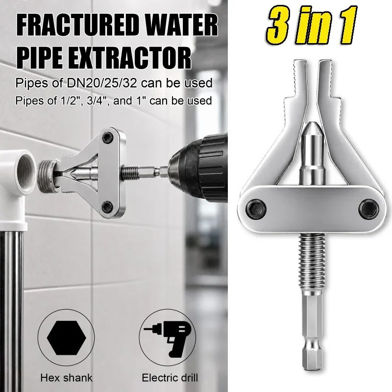 Pipe Faucet Angle Valve Screw Extractor Tool Broken Thread Puller Hex Shank Power Drill for PPR PVC Plastic MPP Pipes DN15/20/25