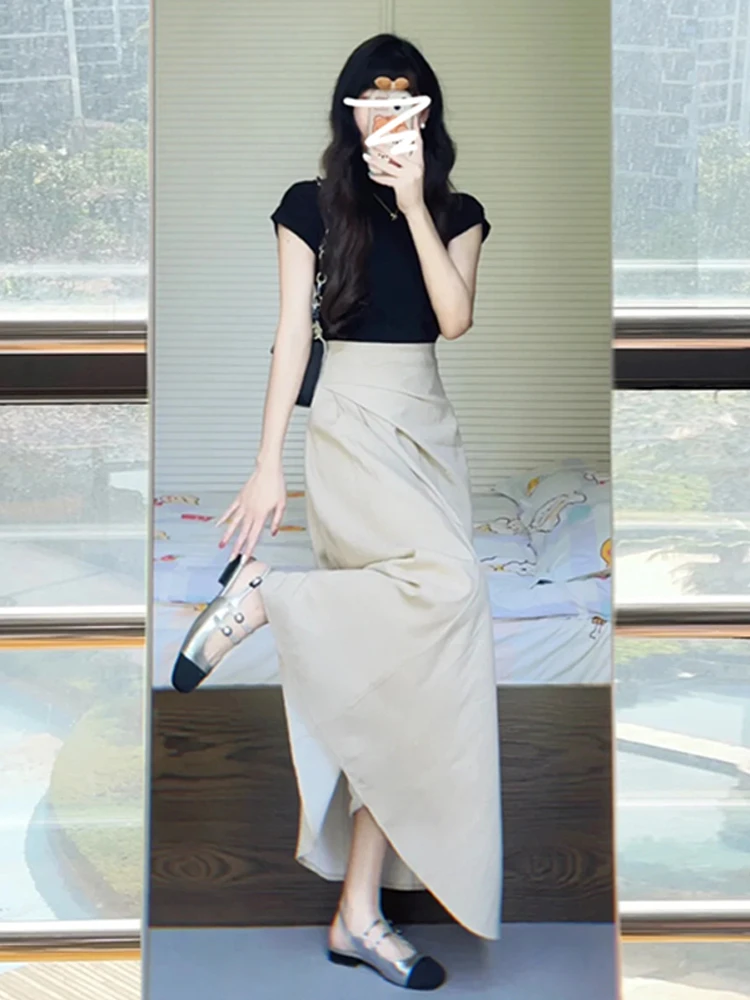 

2025 New High Waist A-Line Midi Skirt Women's Summer Hanging Sense f Skirt Umbrella Skirt Long Skirt Ele Skirt