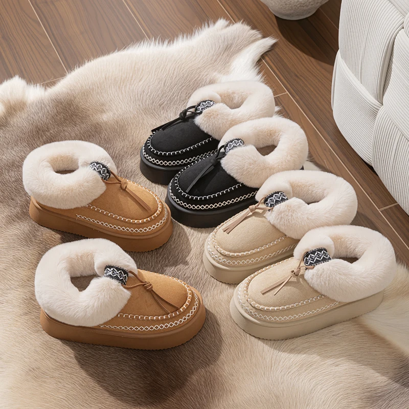 الشتاء رقيق المرأة النعال عادية أفخم الفاخرة مصمم أحذية امرأة داخلي في الهواء الطلق منصة غامض الفراء الشرائح حذاء بوت بطول الكاحل لينة #6