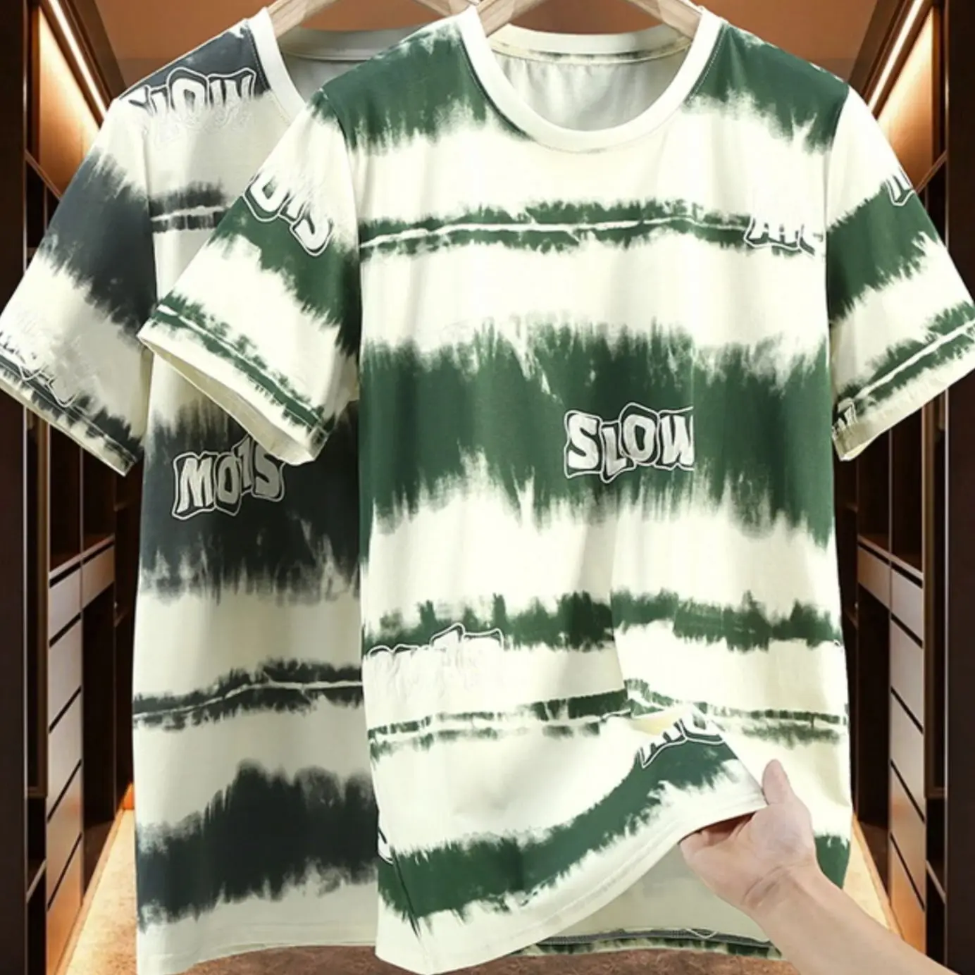 Short sleeved men's oversized T-shirt loose fitting summer 2024 new tie dyeing fat casual men's clothing plus size