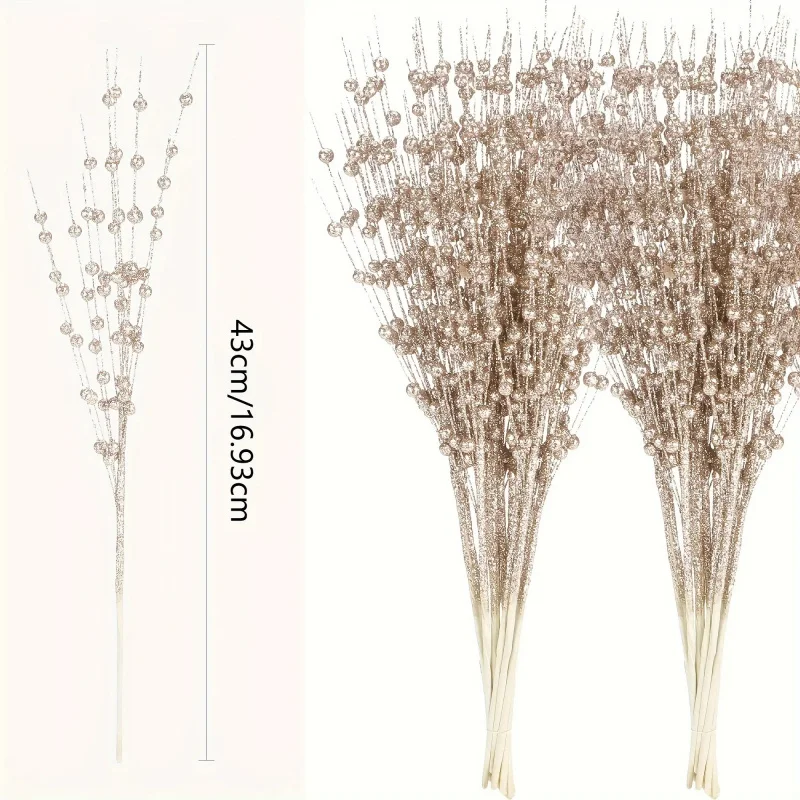 10 فرع التوت اللامع الاصطناعي، قطع مطرزة بالديكور، مناسبة لعيد الميلاد، مزينة بفروع لامعة، يمكن استخدامه بنفسك