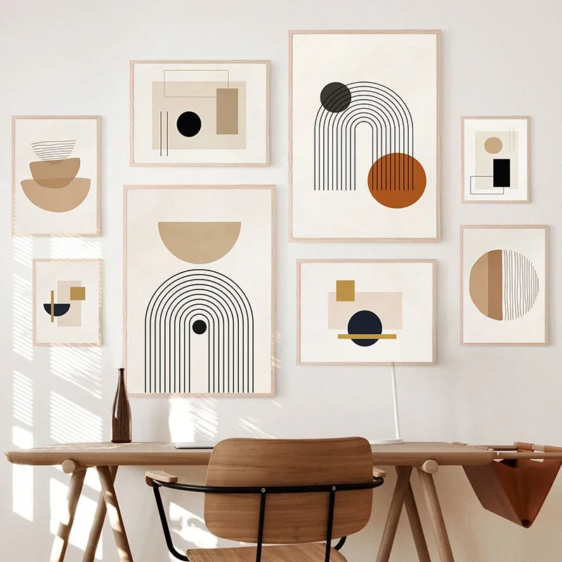 Frameless canvas paintings,Geometric Sun Rainbow Abstract Boho Canvas Prints Minimalist Line Poster Nordic Room Wall Aesthetics