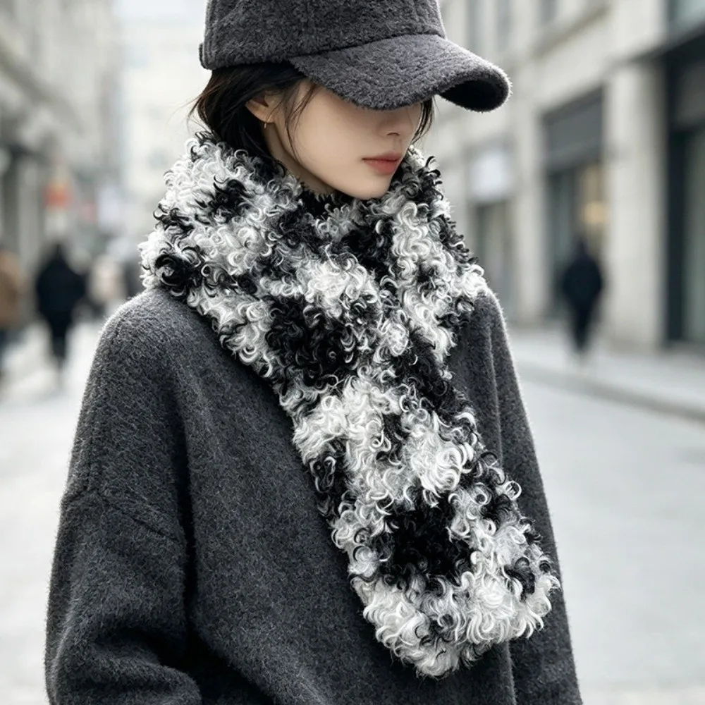 Lockiger Textur-Magnetischer Halstuch mit Fleckmuster, Dicker Lockiger Fleece-Kragen, Premium-Qualität, Winddichter Kunstfell-Schal – Detail 11