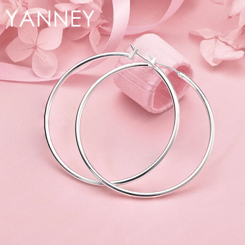 

Стильные нежные круглые серьги из стерлингового серебра 925 пробы 50 мм для женщин, элегантные свадебные украшения, аксессуары