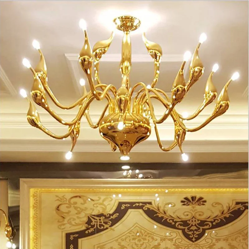 

Gorgeous Swan LED Chandeliers Bedroom Foyer Villa Pendant Lights Lustre Black White Red Gold Hanging Lamp Home Decor Fixture