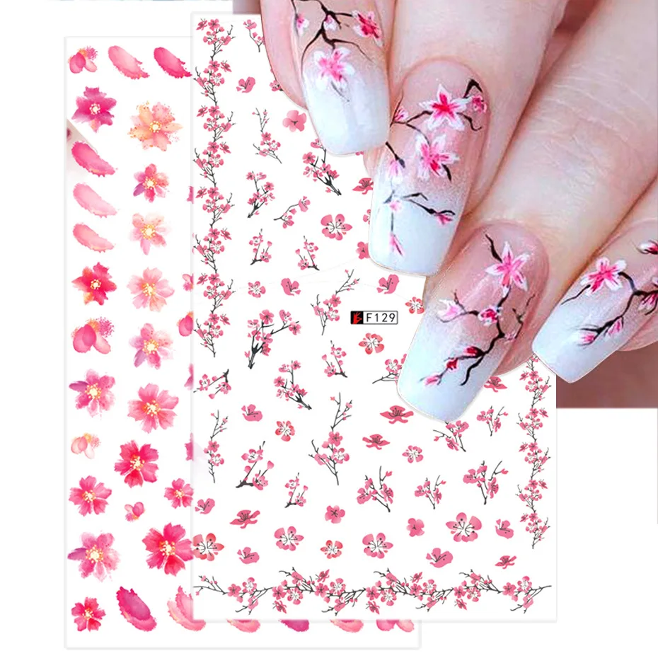 

3D Personalized DIY Pink Sakura Nail Art Stickers Color Rose Flower Nail Art Slider Nail Decorative Decals Stickers