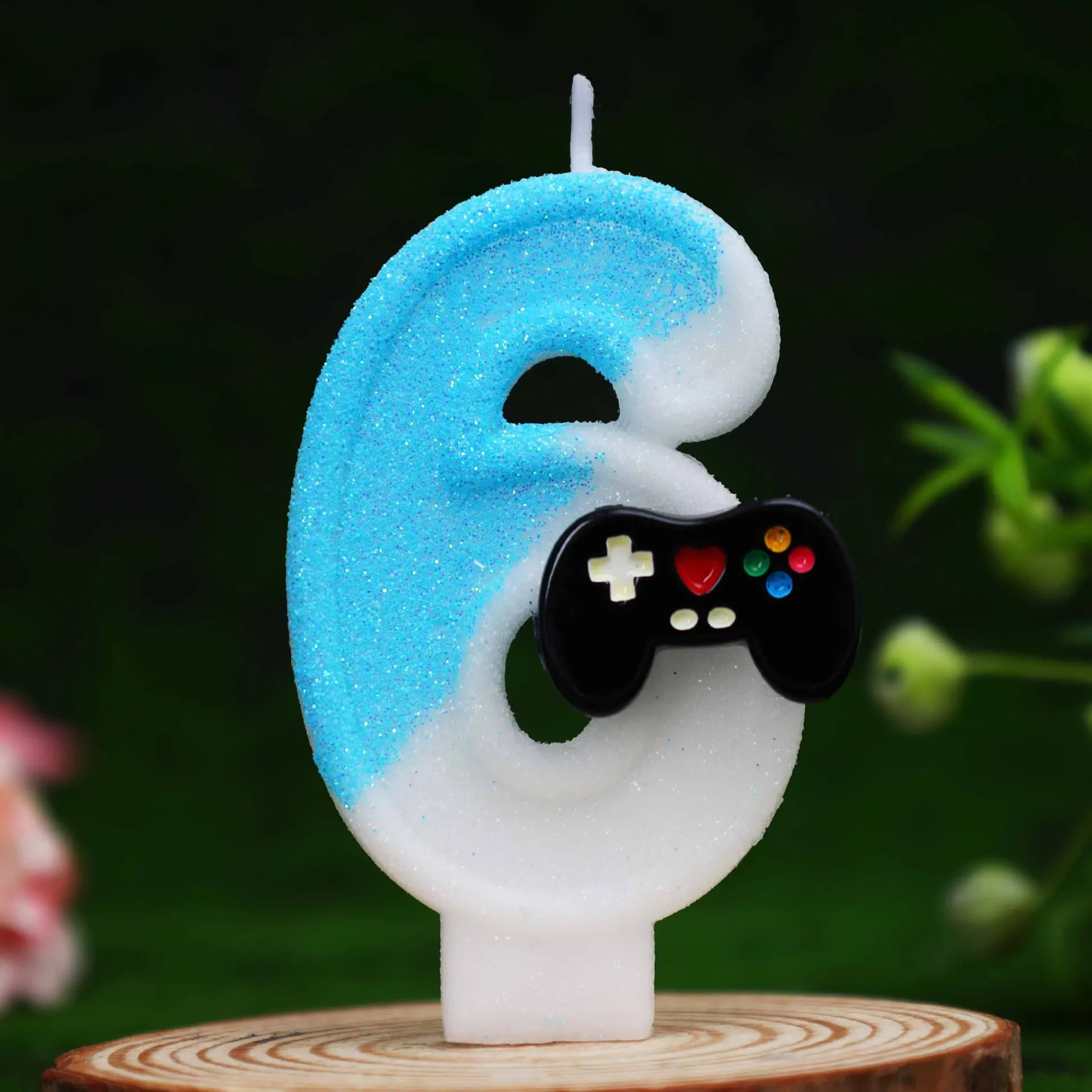 Spielcontroller-Zahlenkerzen 0-9, Blaue Glitzer-Videospiel-Geburtstagstorten-Deko, Gamer-Themen-Zahlenkerze für Jungen-Geburtstag