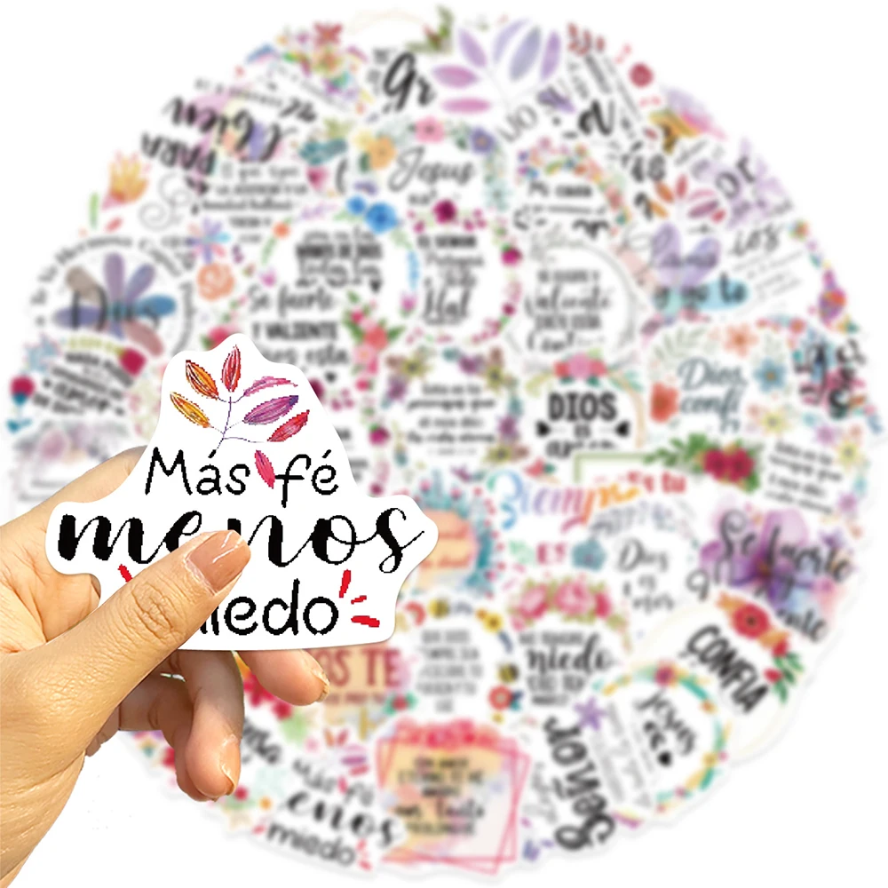 10/30/50pcs Spain Motivational Phrase Flower Stickers Creative Cartoon Decals Decoration Luggage Scrapbook Phone Sticker Packing