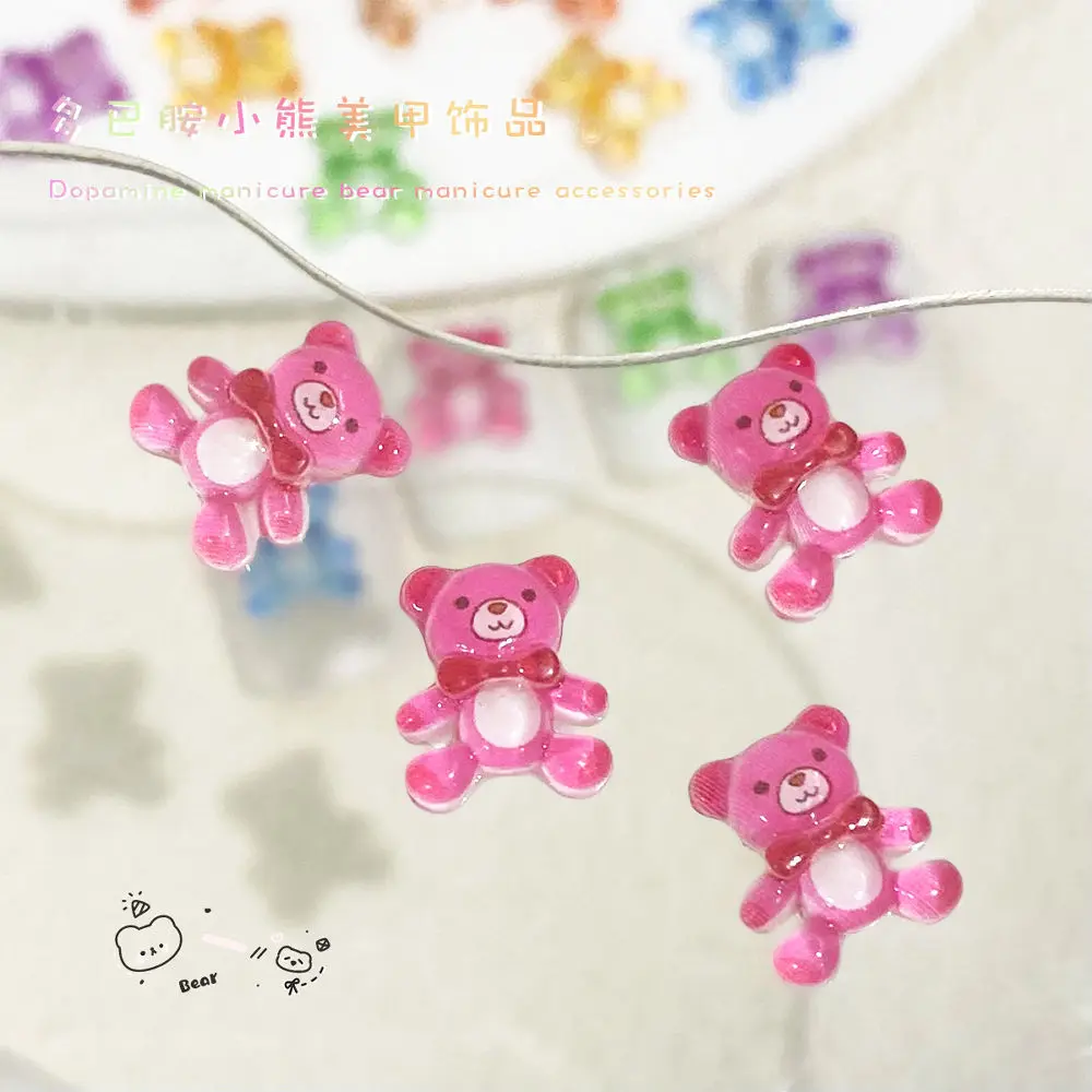 50pcs Mix Bears Nail Charms Colorful Transparent Clear Resin Bow Nail Charms for Manicure Decoration Parts DIY Nail Supplies