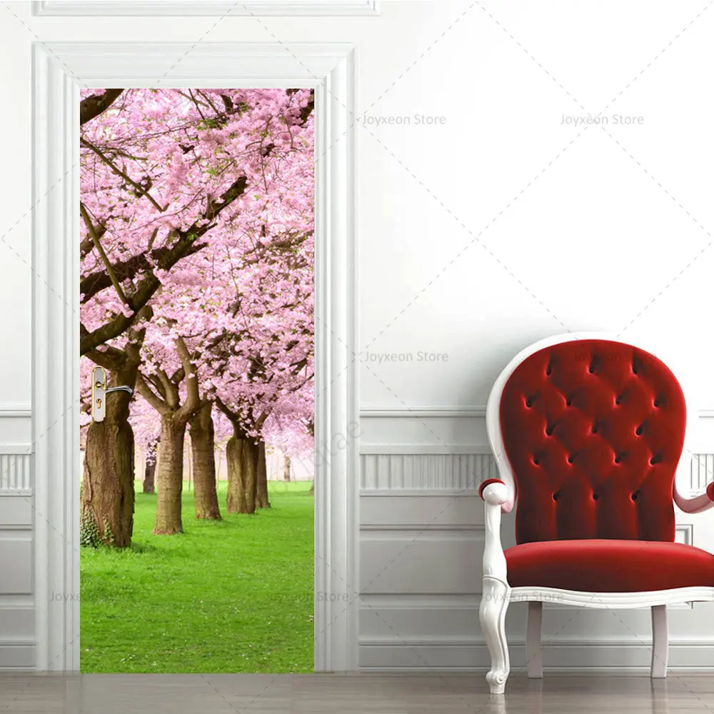 Green Forest Door Stickers Natural Atmosphere Poster Vinyl PVC Waterproof Self-adhesive Mural Natural Plant Door Stickers