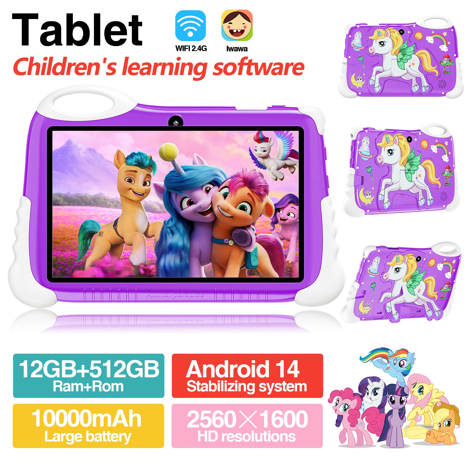 

Global Edition Kids Learning Tablet Unicorn 7inch Android14 10core 12GB RAM 512GB ROM 16MP+32MP WiFi 5G 10000mAh Learning Tablet