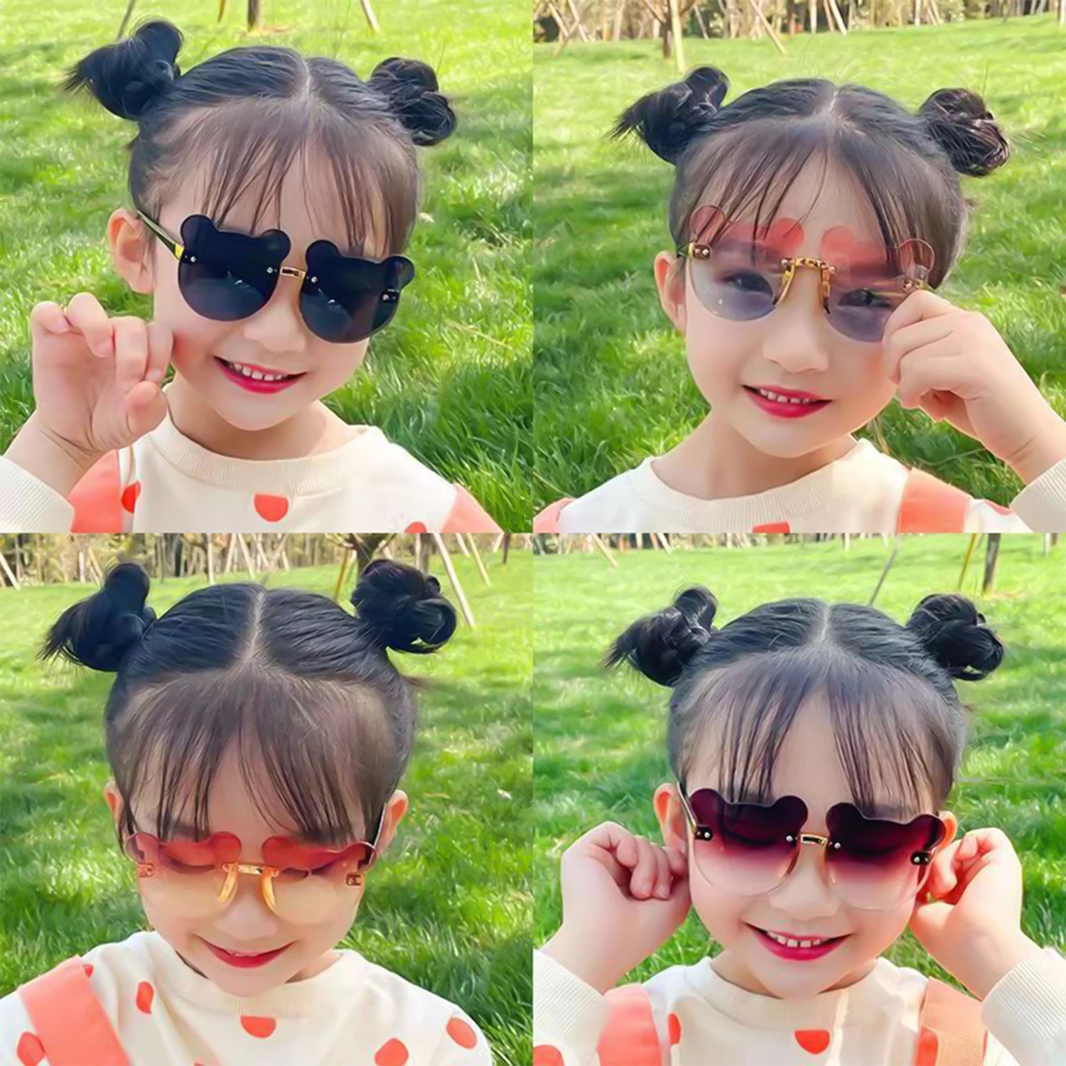 Rimless Bear Kids Sunglasses for Boys and Girls, Summer Sun Shade Netflix INS Style Accessories Photography