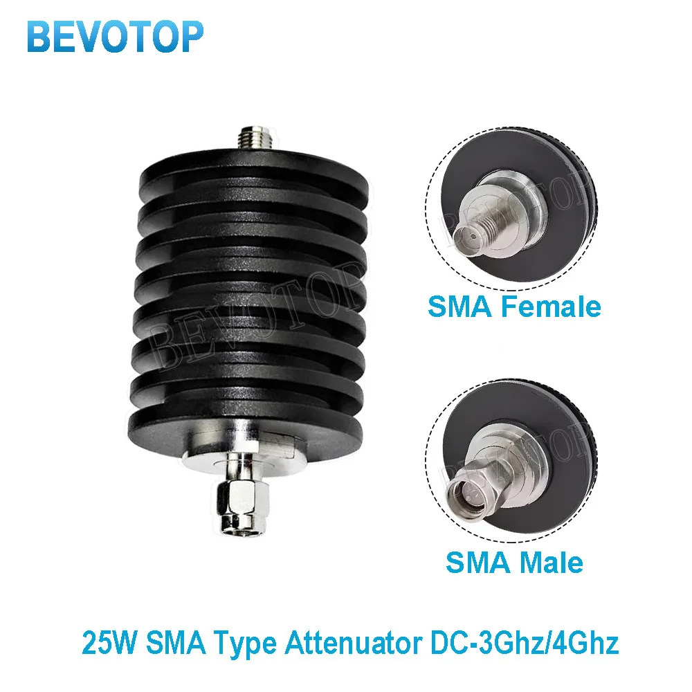 25W SMA Attenuator DC-3GHz 4GHz RF Coaxial Power Connector 50ohm 1/2/3/5/6/10/15/20/30/40db Male Plug to Female Jack