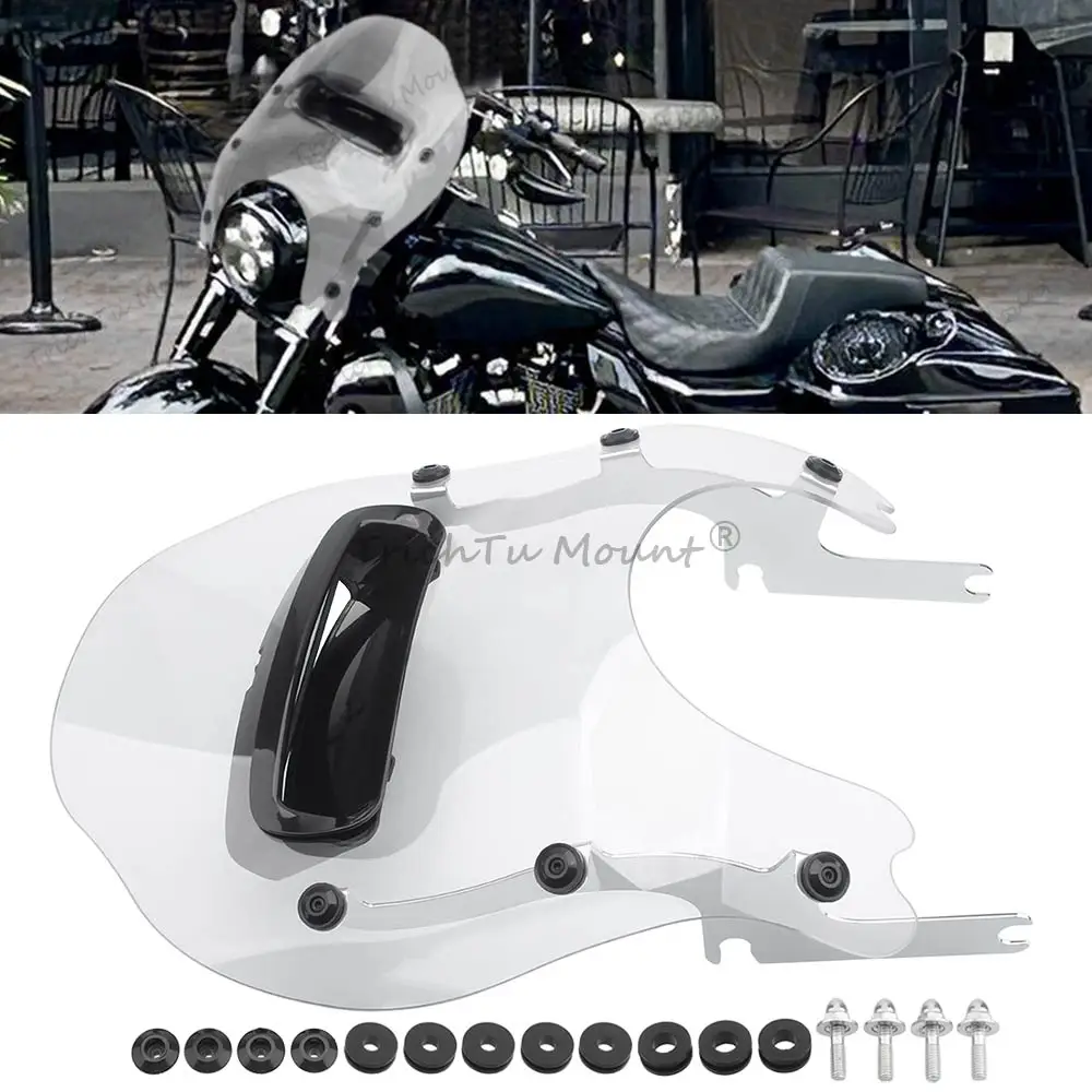 Motorcycle Windscreen With Hardware Kit Wind Deflectors Compatible With Harley Davidson Road King 1994-2025 Chrome Bracket Clear