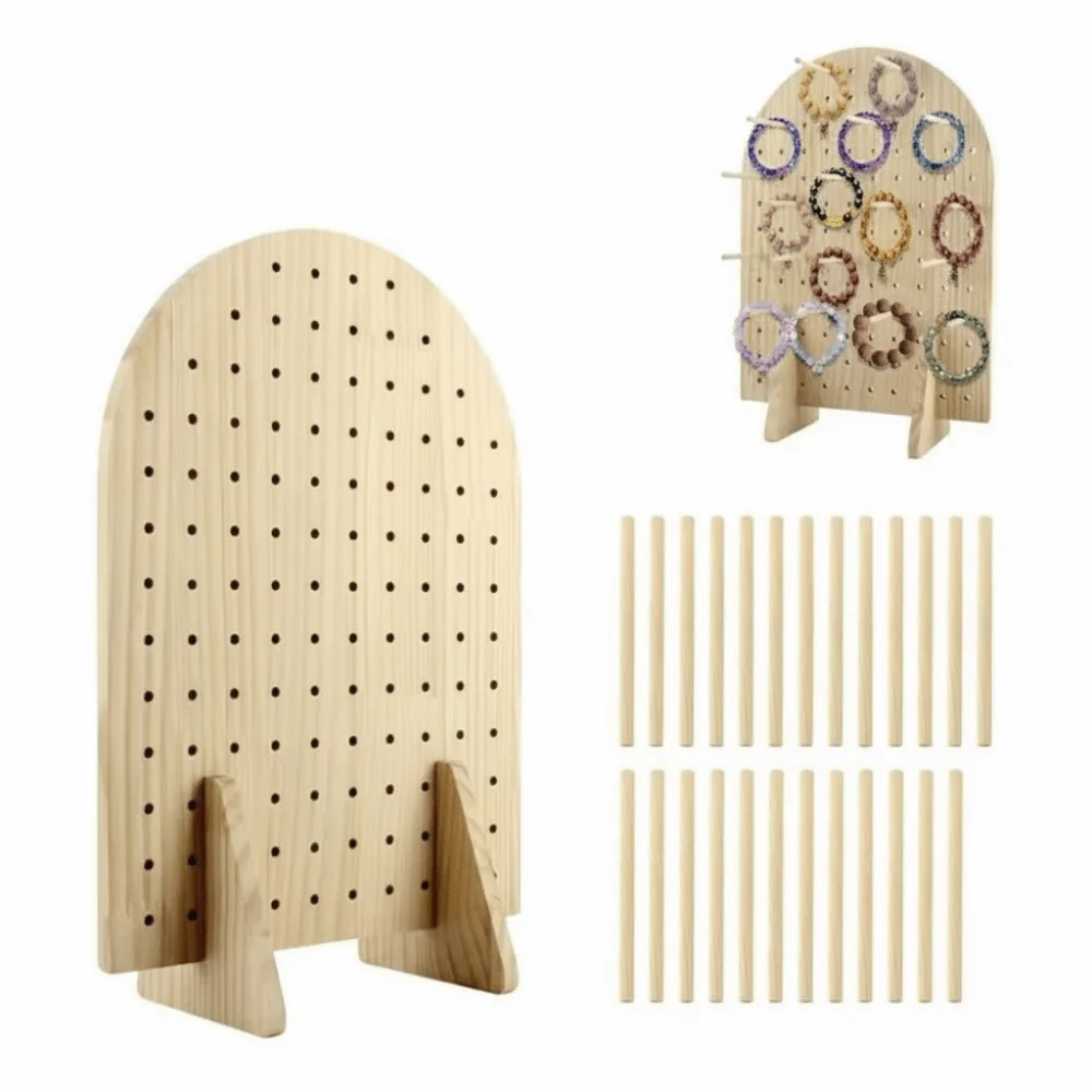 Wooden Pegboard Display Stand with 25 Pcs Wood Dowel Rods Decoration Jewelry Retail Display Rack Creative Multifunction