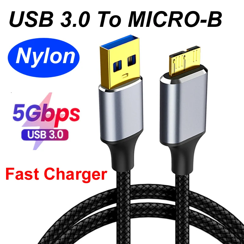 

Нейлоновый Шнур USB 3,0 для синхронизации данных Micro-B, передача данных, 5 Гбит/с, 5 В, быстрое зарядное устройство для Samsung мобильный телефон, коробка для жесткого диска 0,5/1/2 м