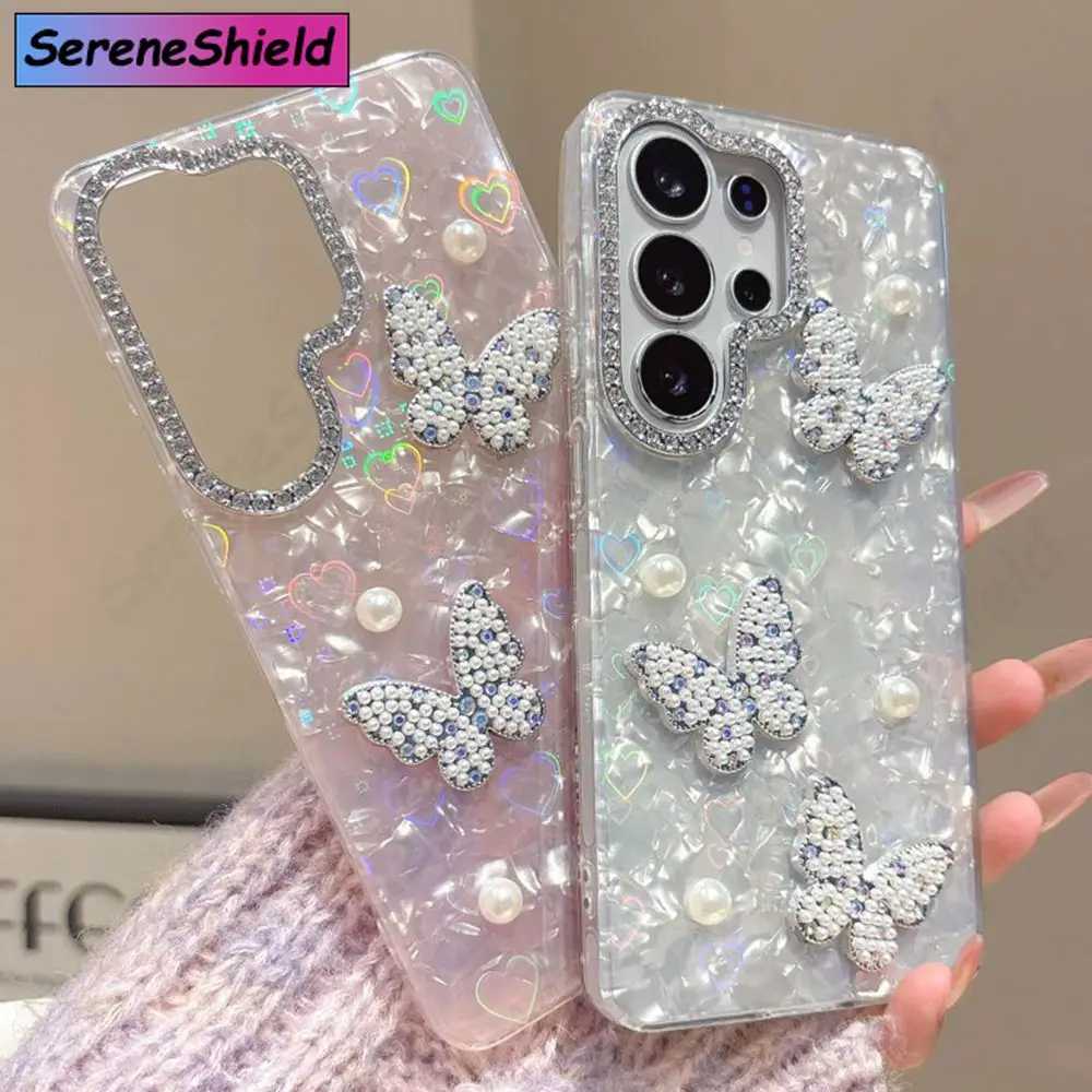 Glitter Gradient Butterfly Phone Case for Samsung Galaxy S26 Ultra S25 S24 Ultra Plus A36 A56 A55 Diamond Protection PC Cover